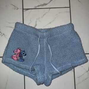 disney stitch and angel blue fuzzy pajama shorts